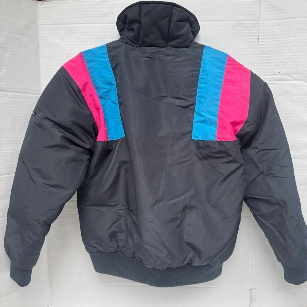Vintage Olympian Down Ski Jacket Women's M Black 80s 90s Colorblock Puffer Coat - Picture 2 of 10